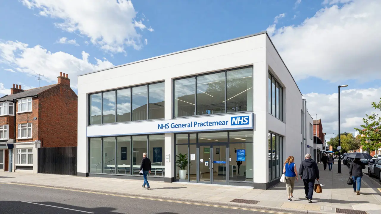 Exterior of a modern GP surgery building in a UK city