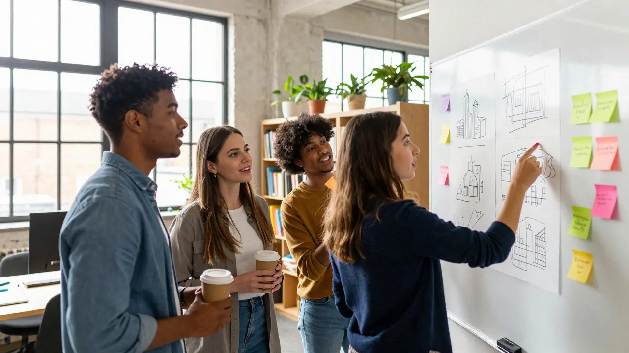 Group of young entrepreneurs collaborating in a university incubator