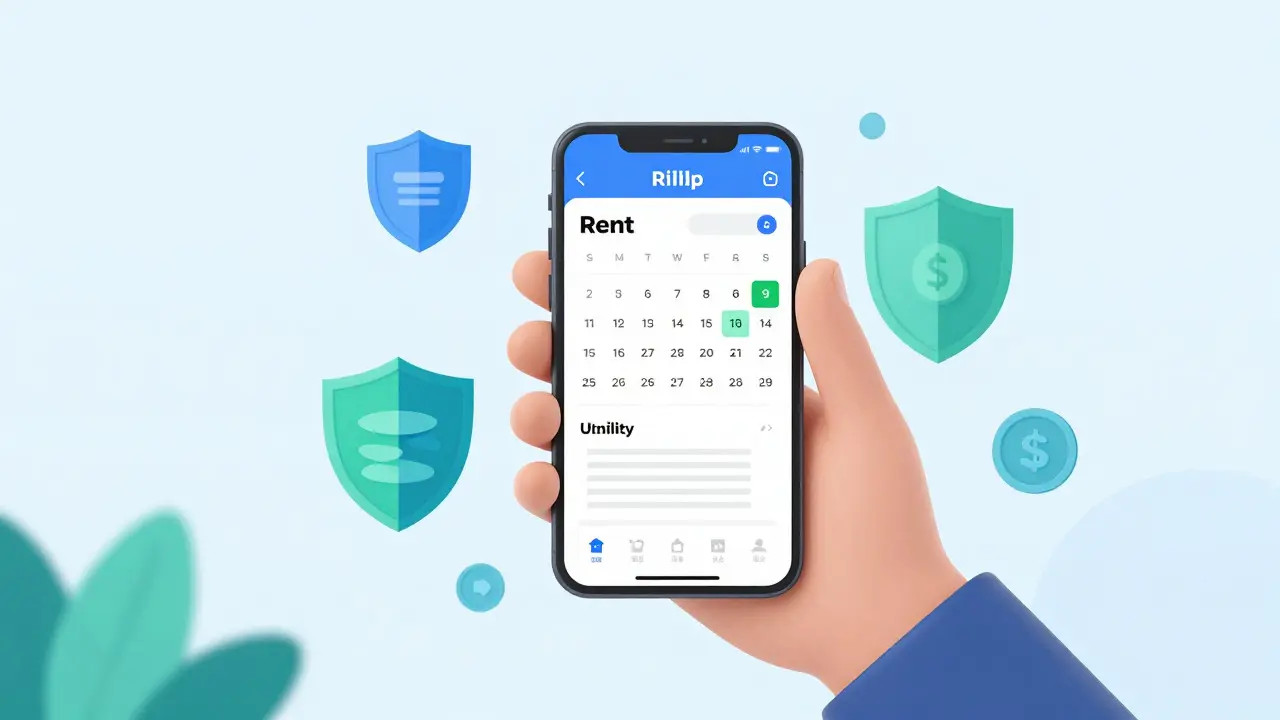 Hand holding a phone showing a payment schedule