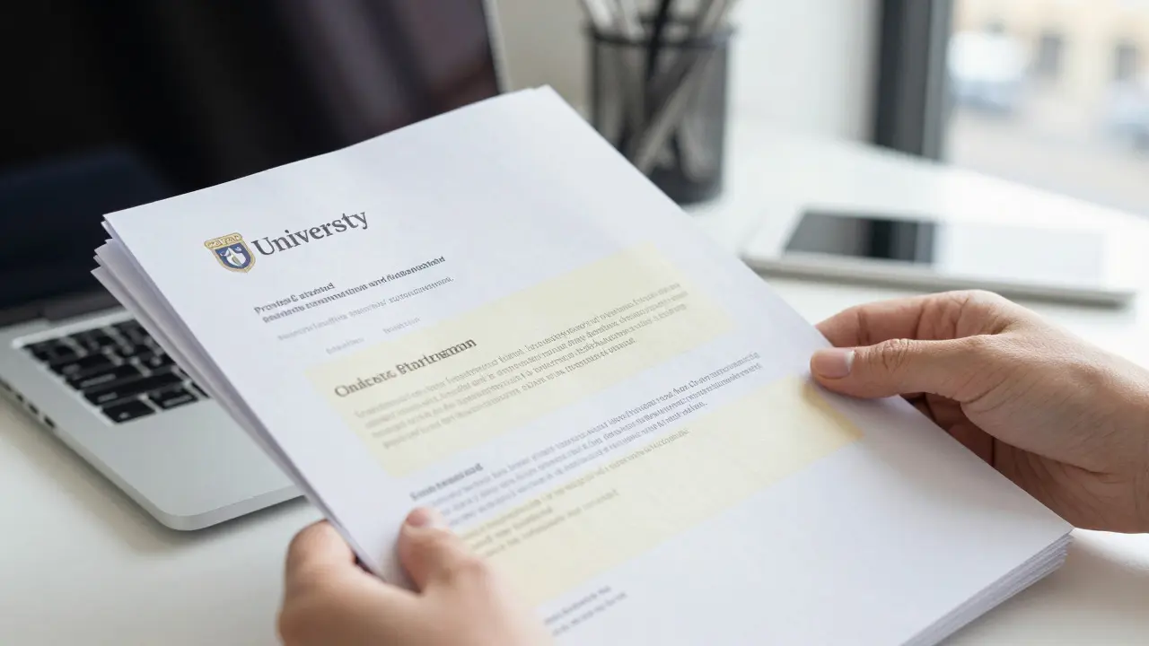 Hands holding university letters and exemption documents
