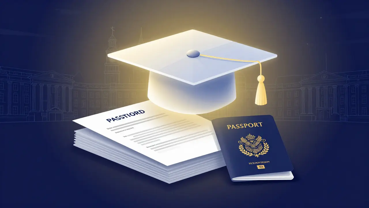 Illustration of a graduation cap above legal documents