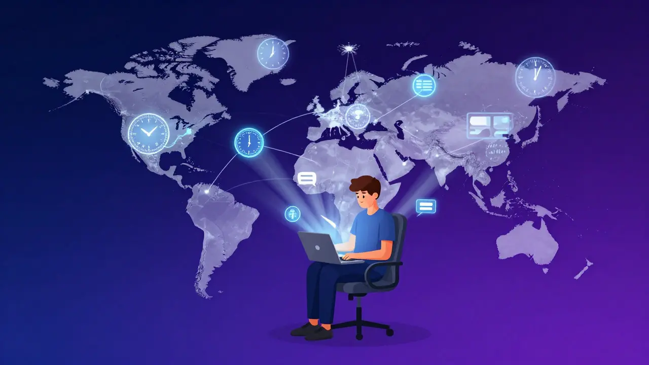 Illustration of global remote work connections and time zones