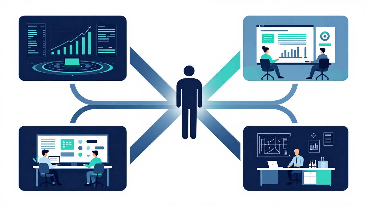 Illustration of multiple career paths branching from a central point