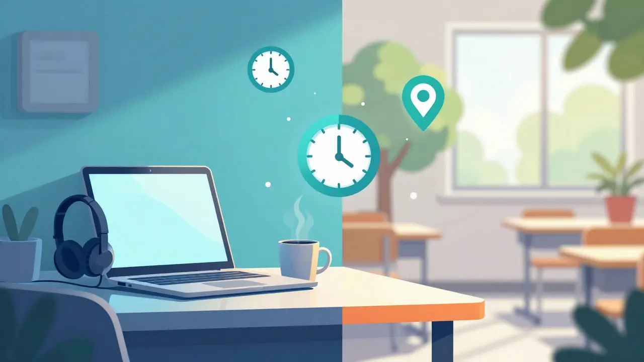 Illustration of remote work and campus life balance