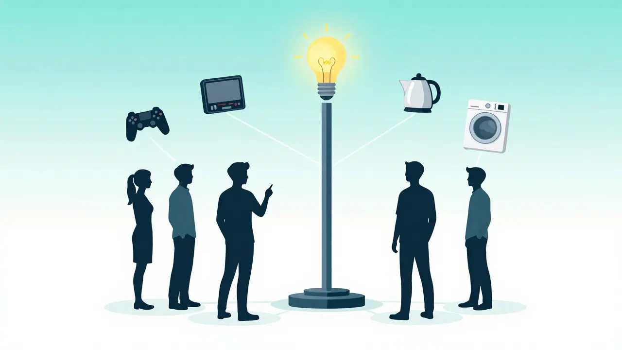 Illustration of students connected to a central meter via glowing lines