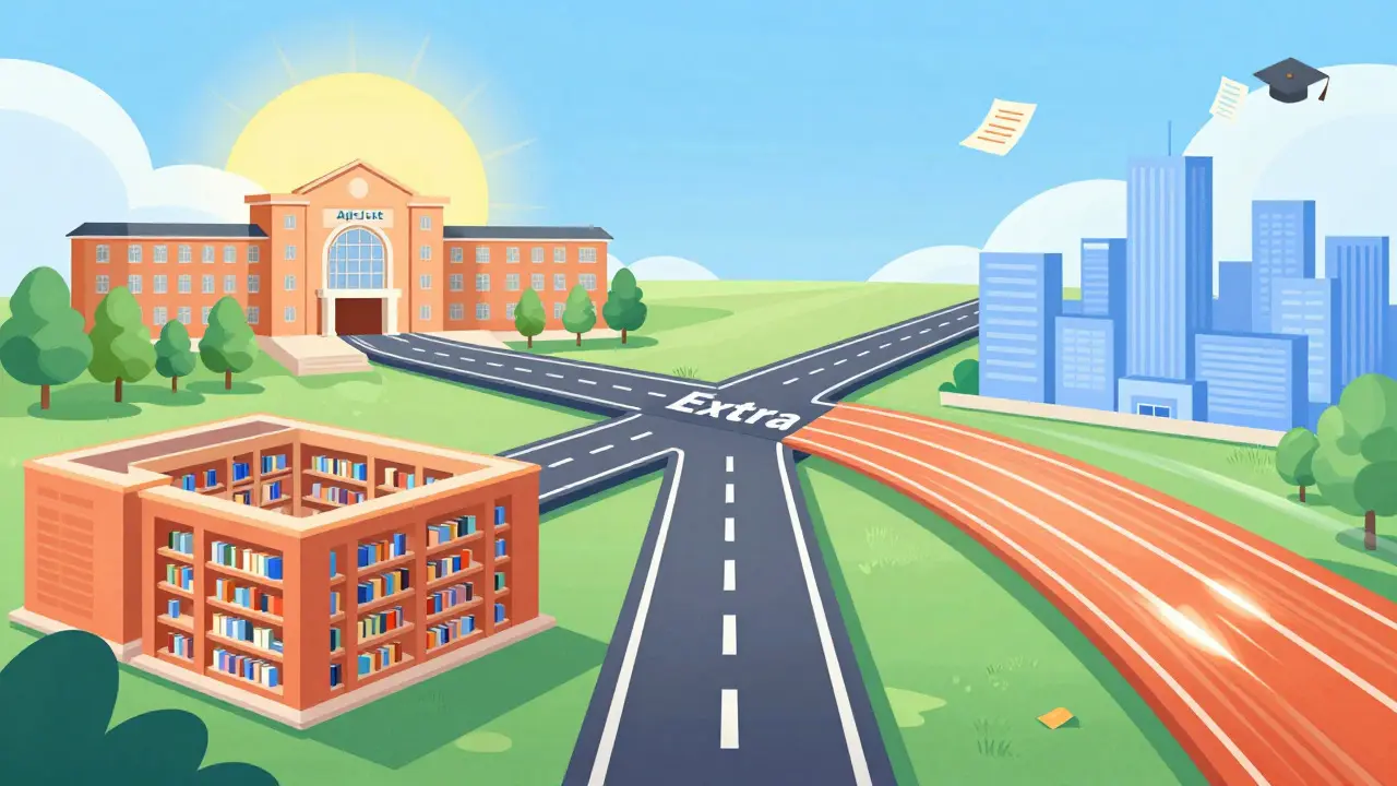 Illustration of three different university application paths diverging