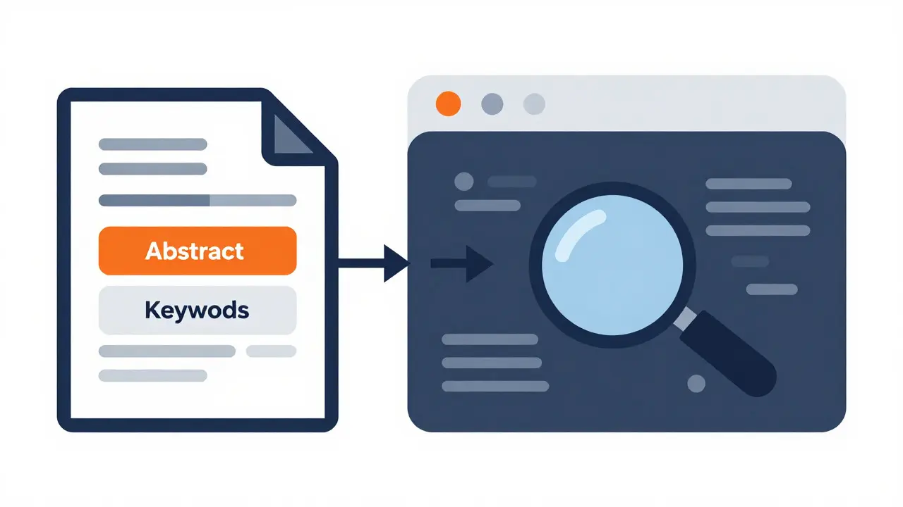 Illustration showing how abstracts and keywords connect papers to databases