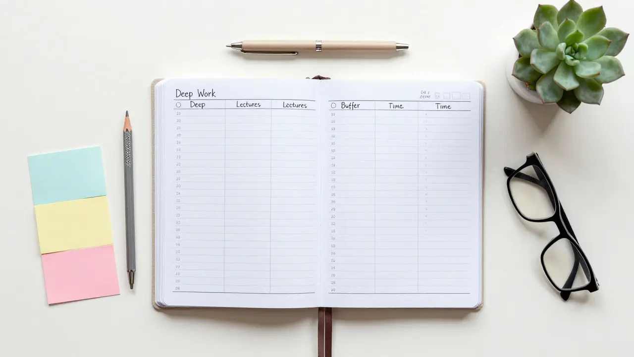 Organized weekly study planner with time blocking layout