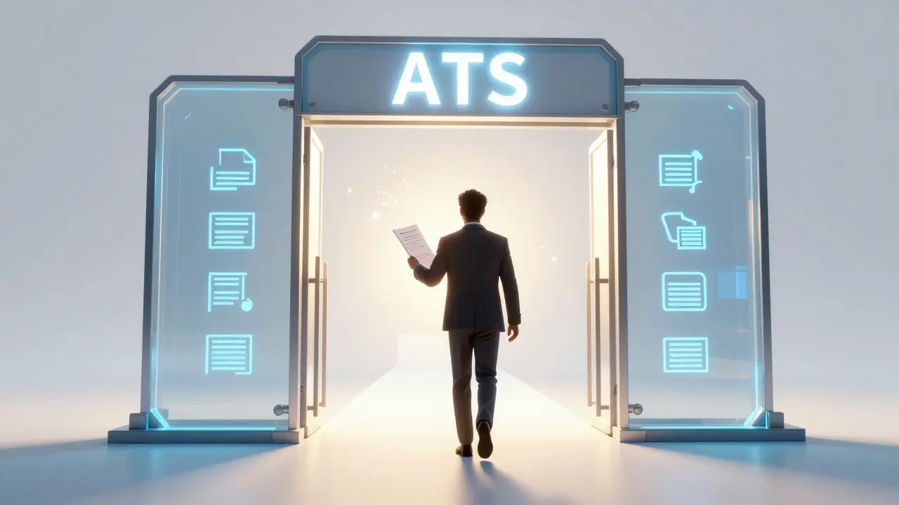 Silhouette approaching a glowing digital recruitment gate