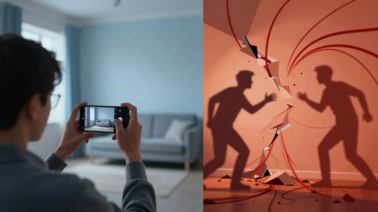 Split image showing room inspection versus deposit dispute