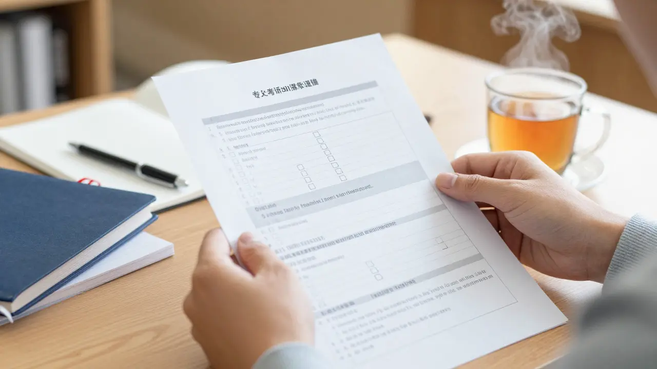 Student reviewing a survey form at a desk