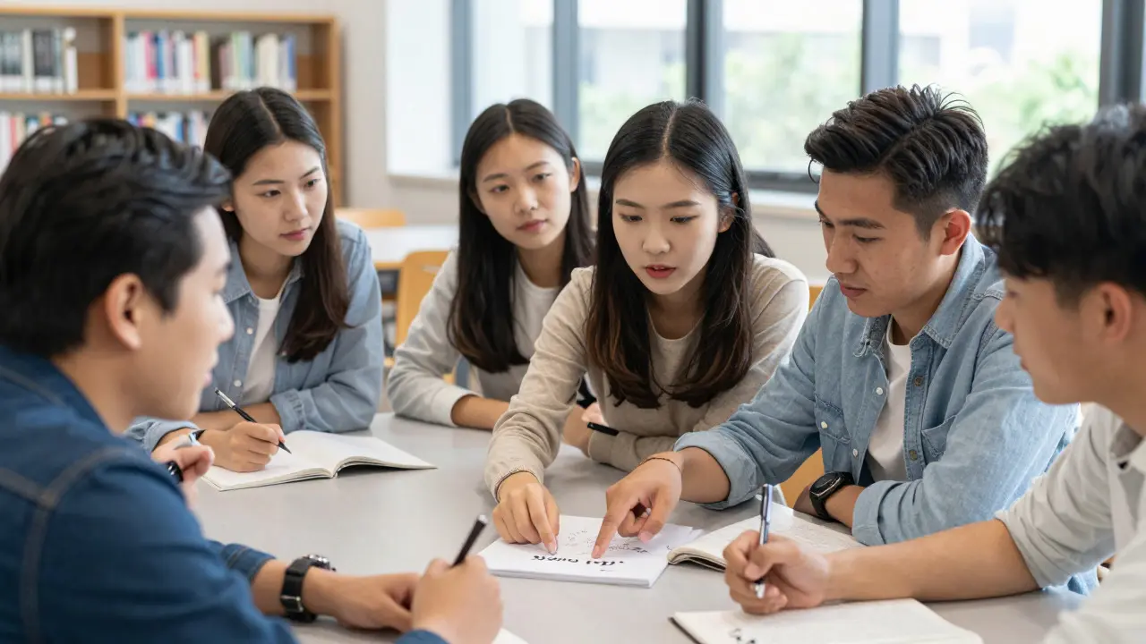 Students discussing honesty and disclosure in a library