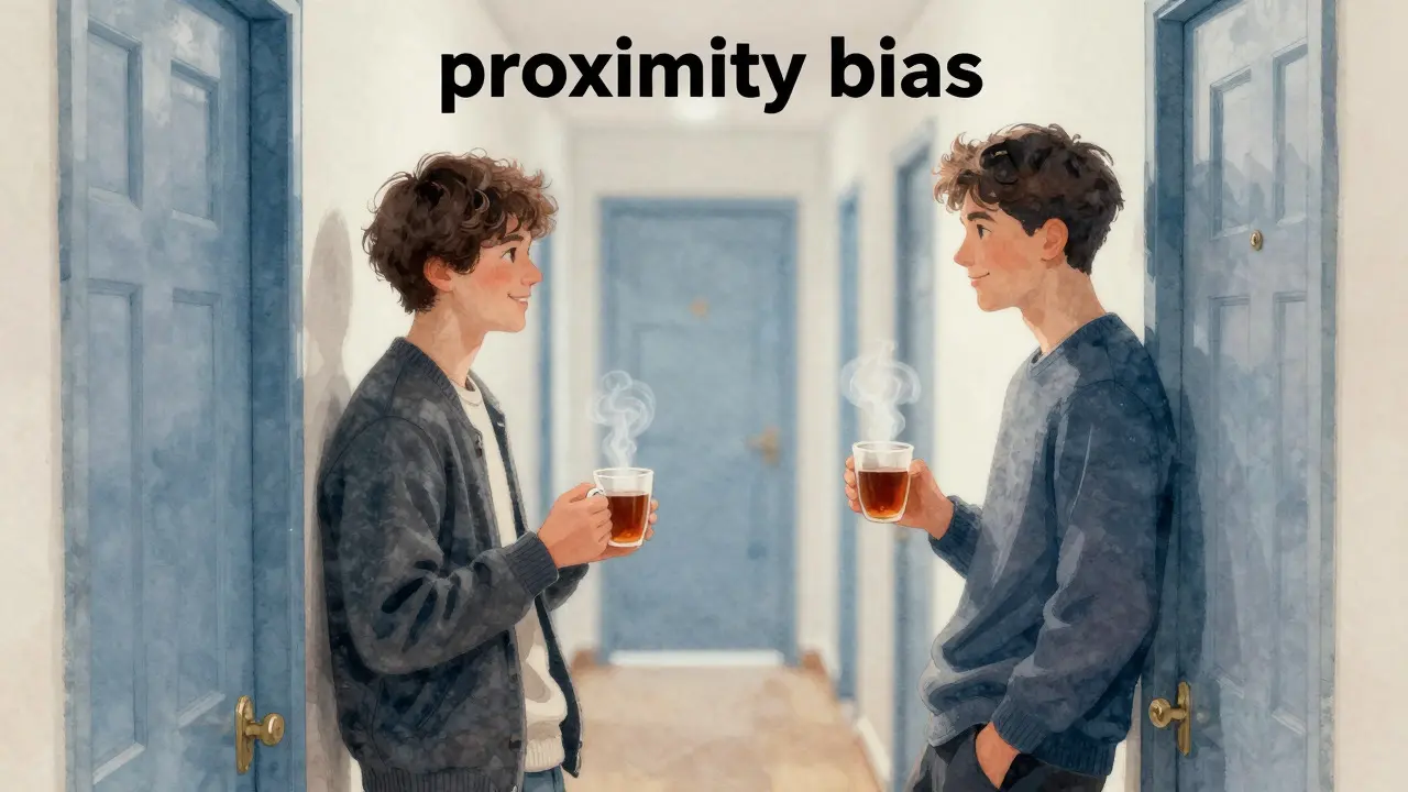 Two students chatting casually while holding tea in a residential hallway