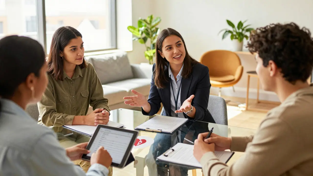 University staff and student in a supportive meeting discussing alternative proofs