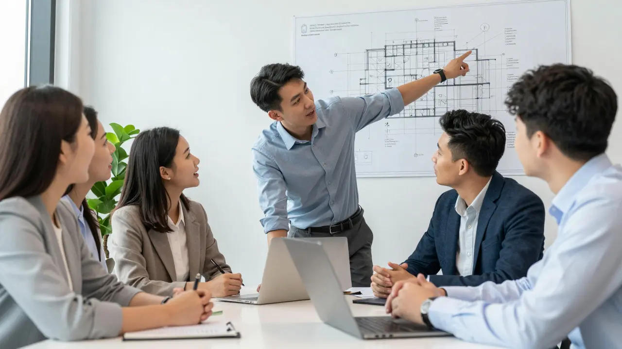 Young professionals collaborating in a modern UK office environment