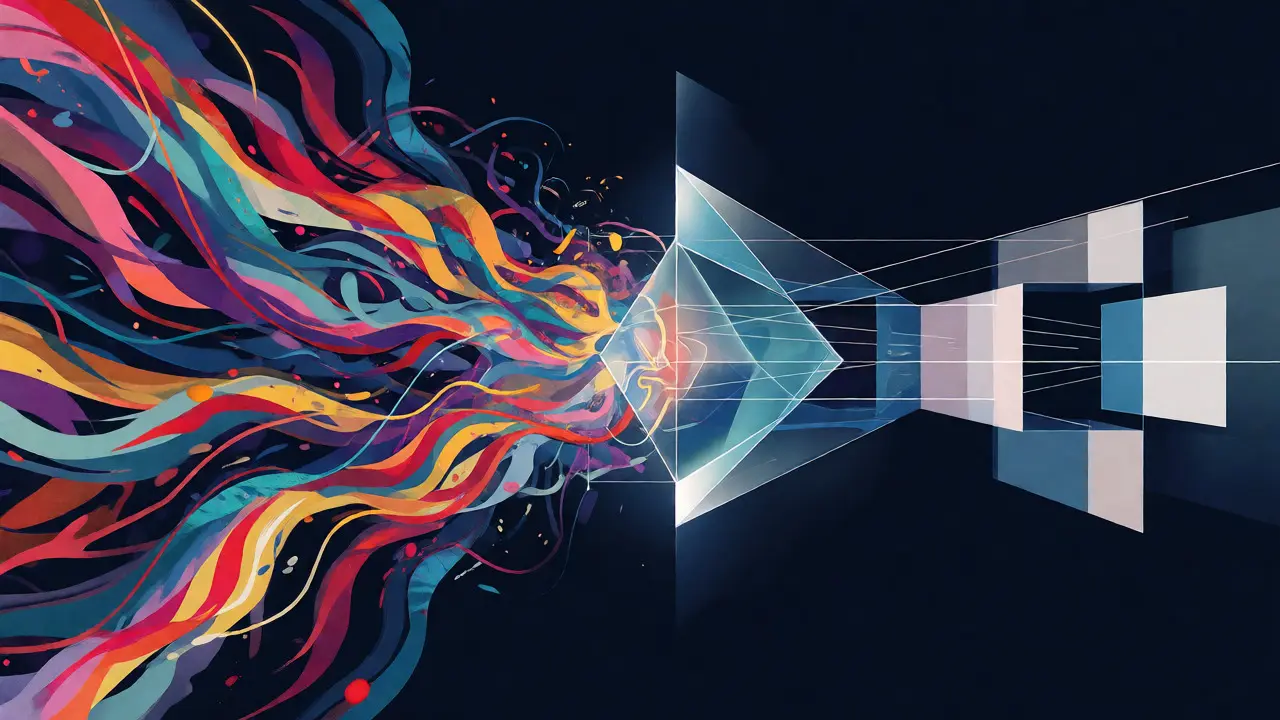 Abstract visualization of transforming chaotic thoughts into structured academic arguments