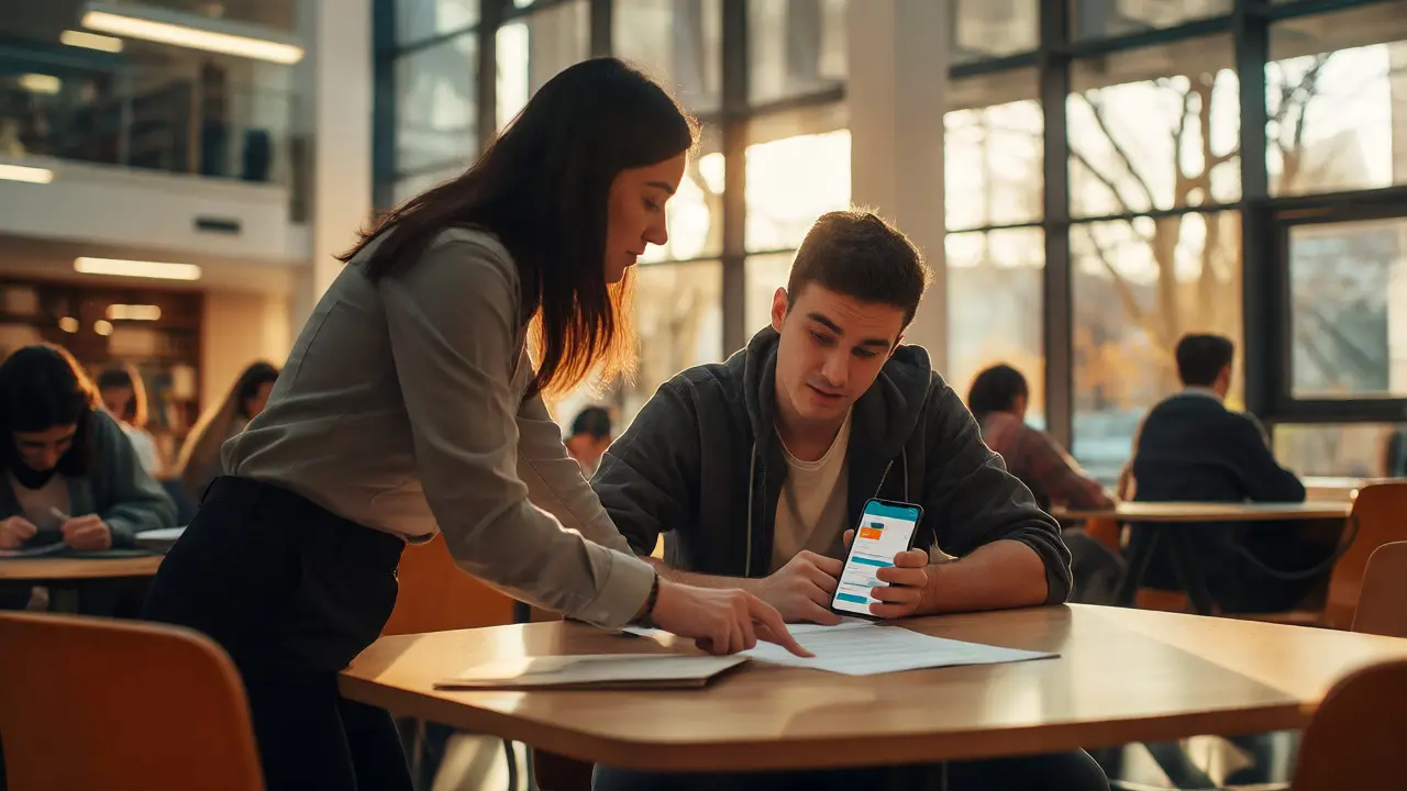 Advisor helping a student understand funding options