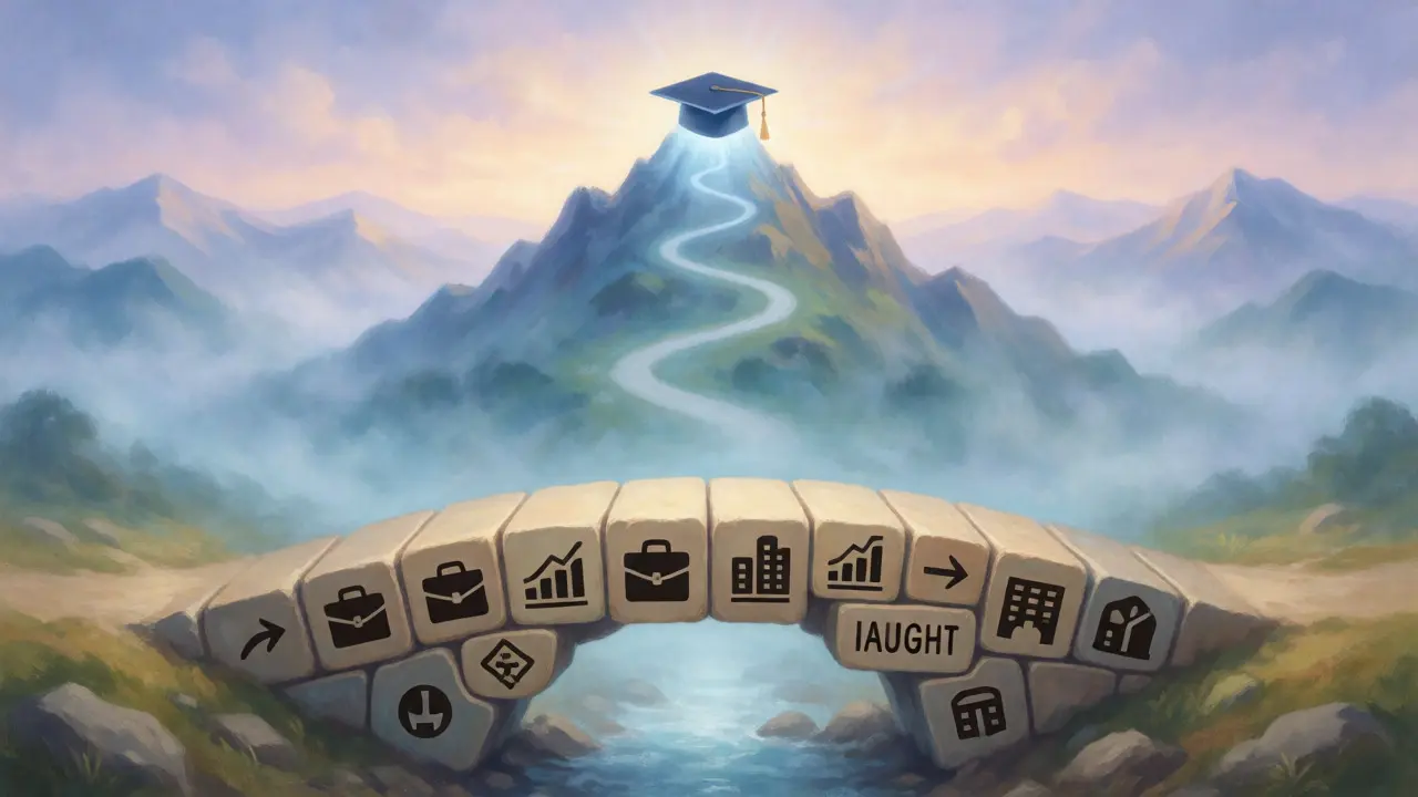 Conceptual art showing career paths from taught masters to industry and research masters to PhD