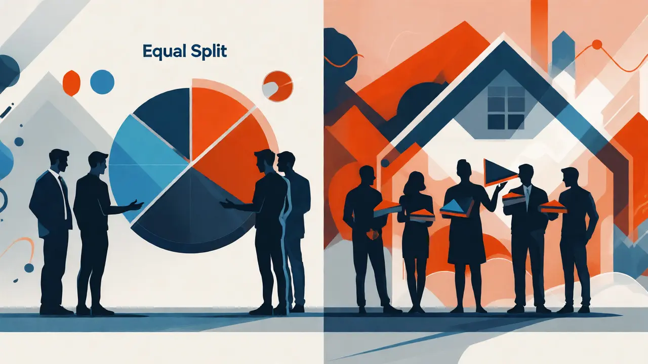 Conceptual graphic comparing equal versus proportional bill splitting