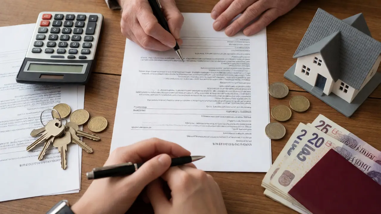Hands signing rental contracts over papers