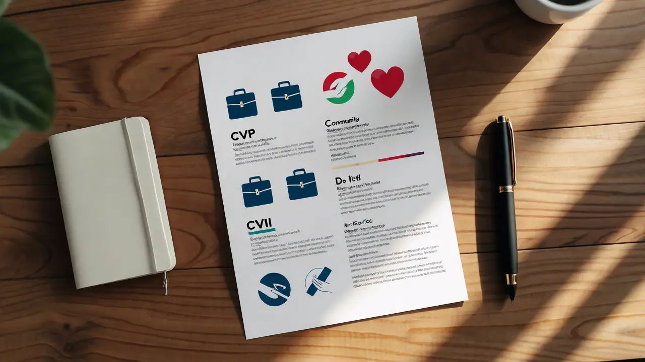 Professional CV layout highlighting mixed work and volunteer experience