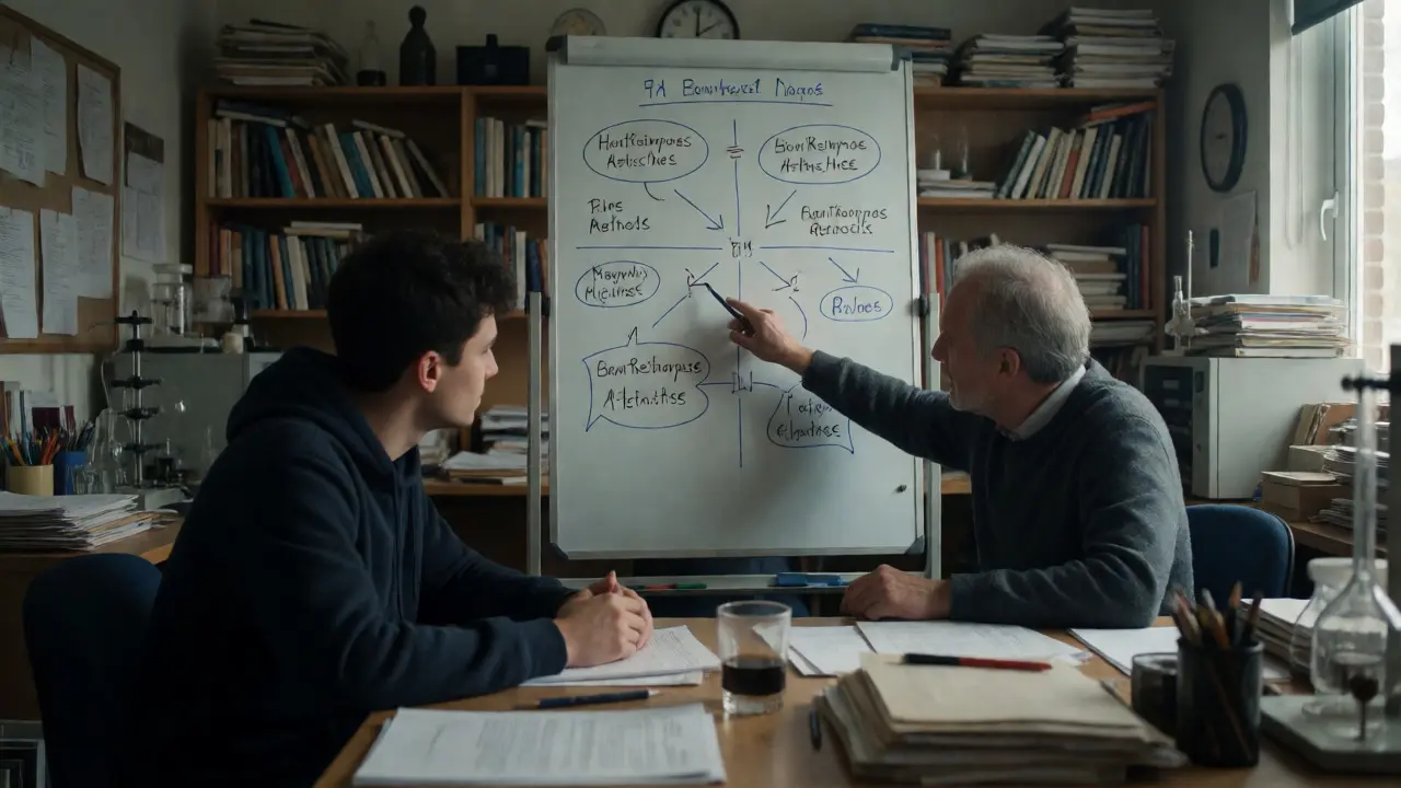 Professor and student discussing research plans in an academic office