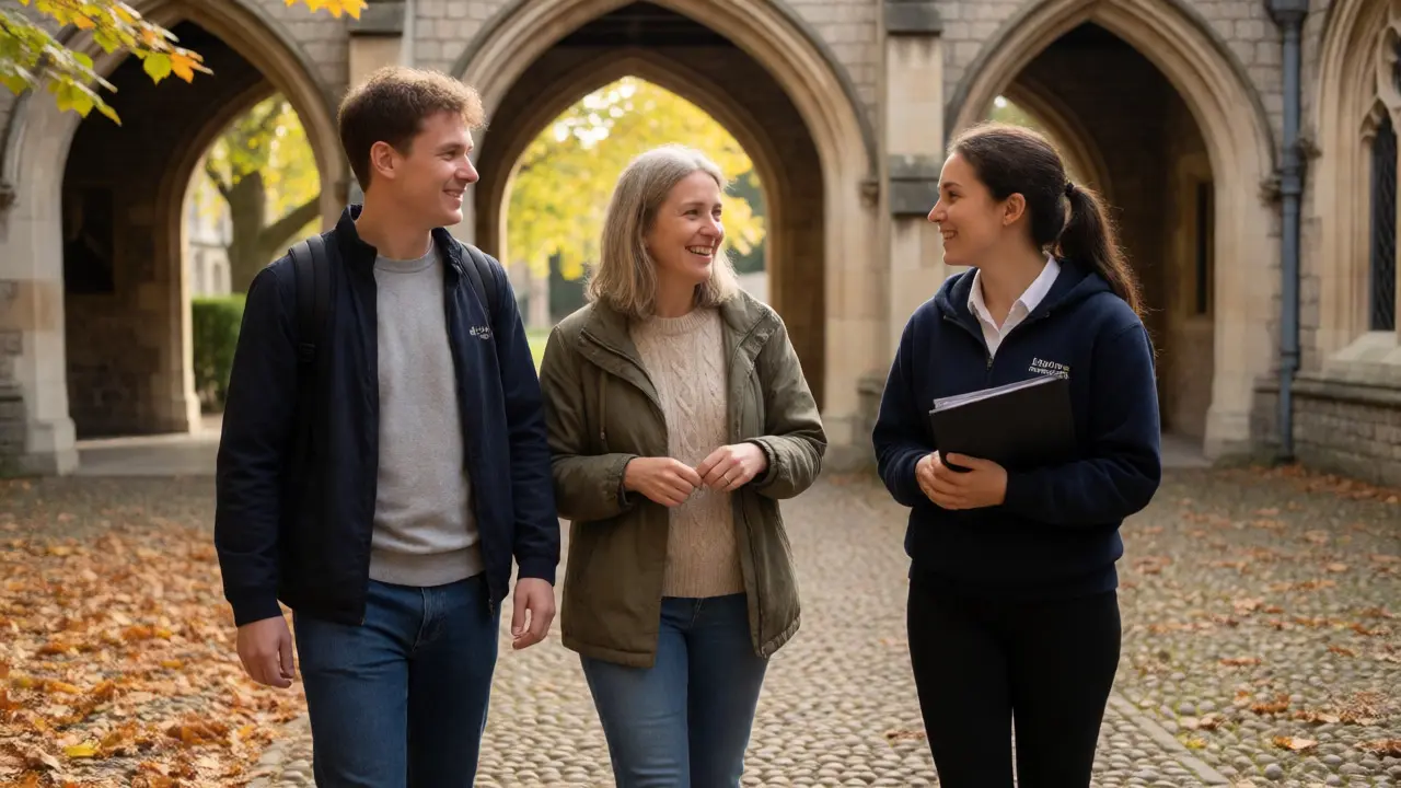 Prospective students talking to current students at a UK university open day