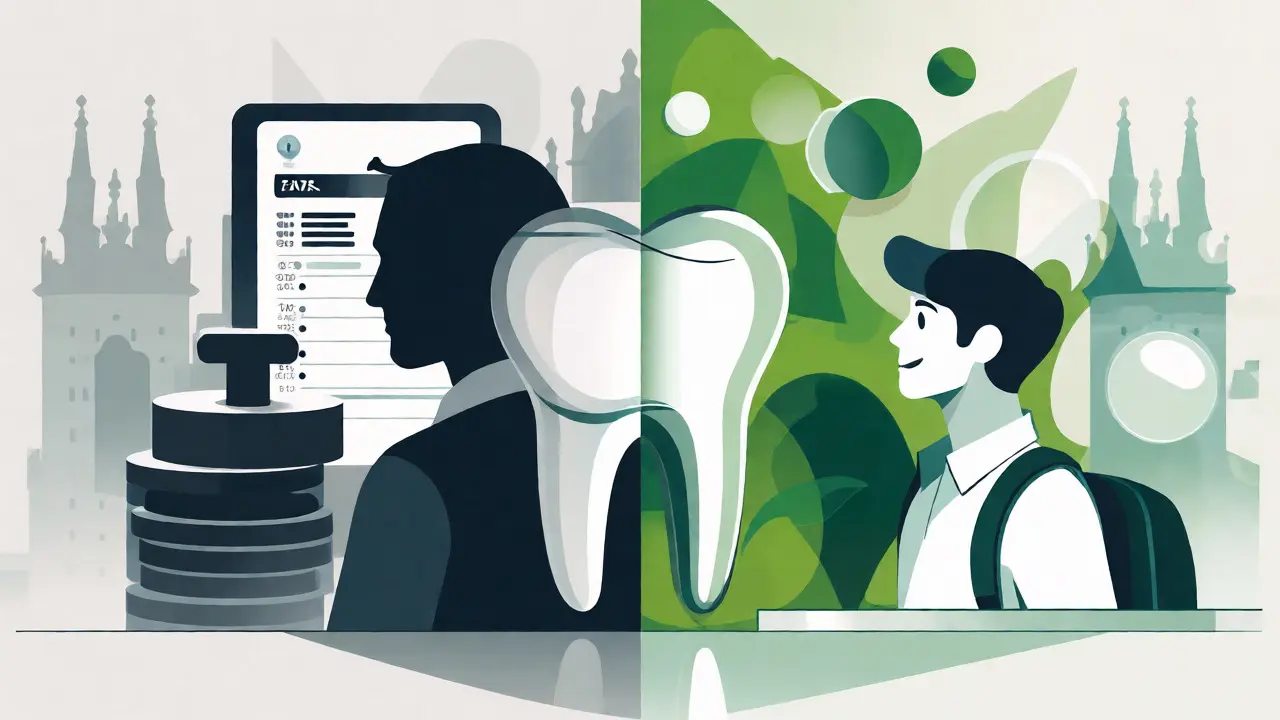 Split illustration comparing private vs NHS dental costs