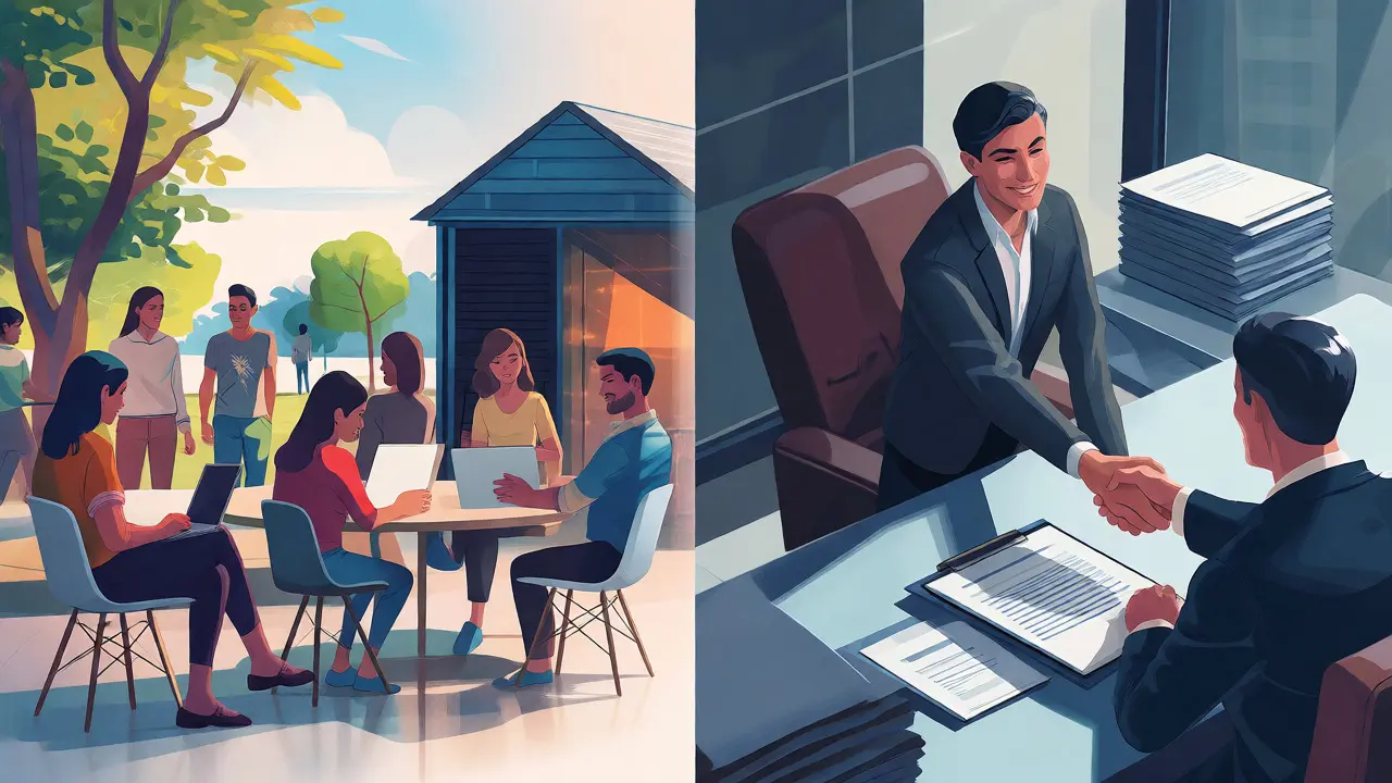 Split view comparing flexible work vs sponsored employment