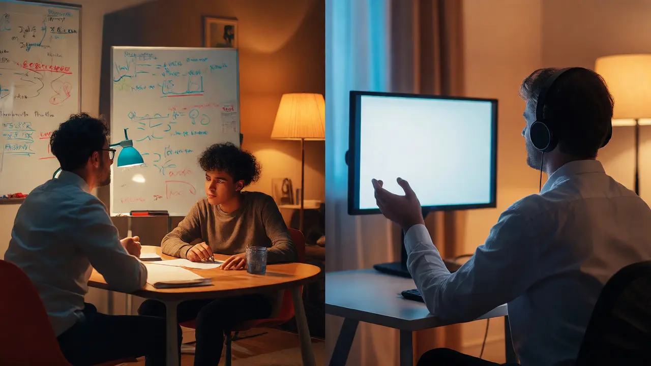 Split view comparing in-person STEM tutoring with a safe online tutoring environment.