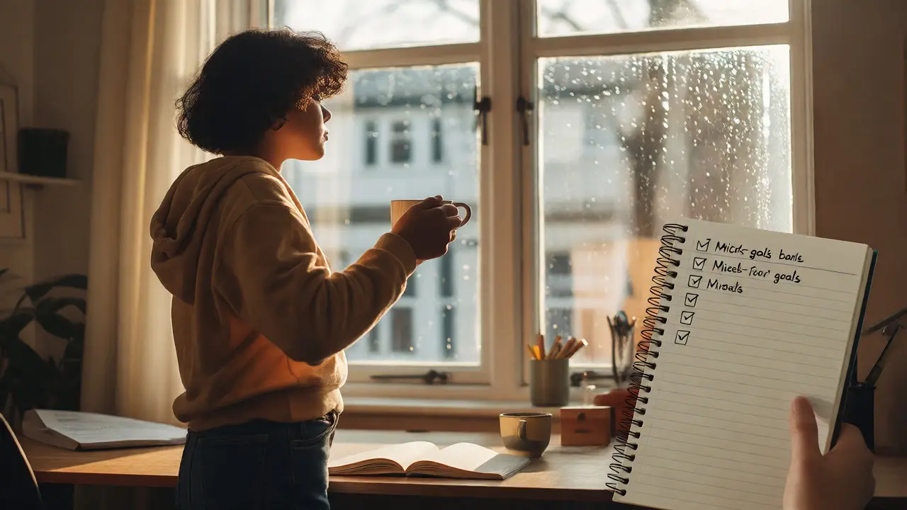 Student taking a tea break after completing study goals