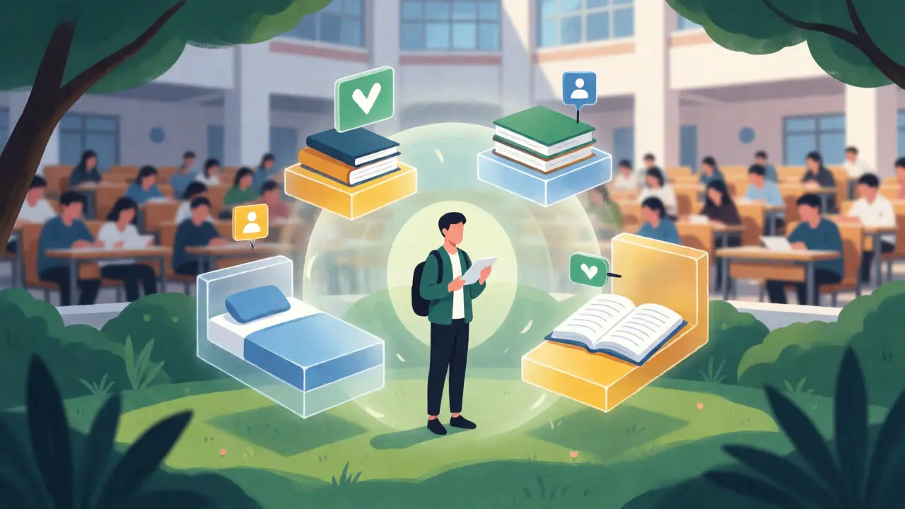Surreal concept art of a student finding balance through structured planning