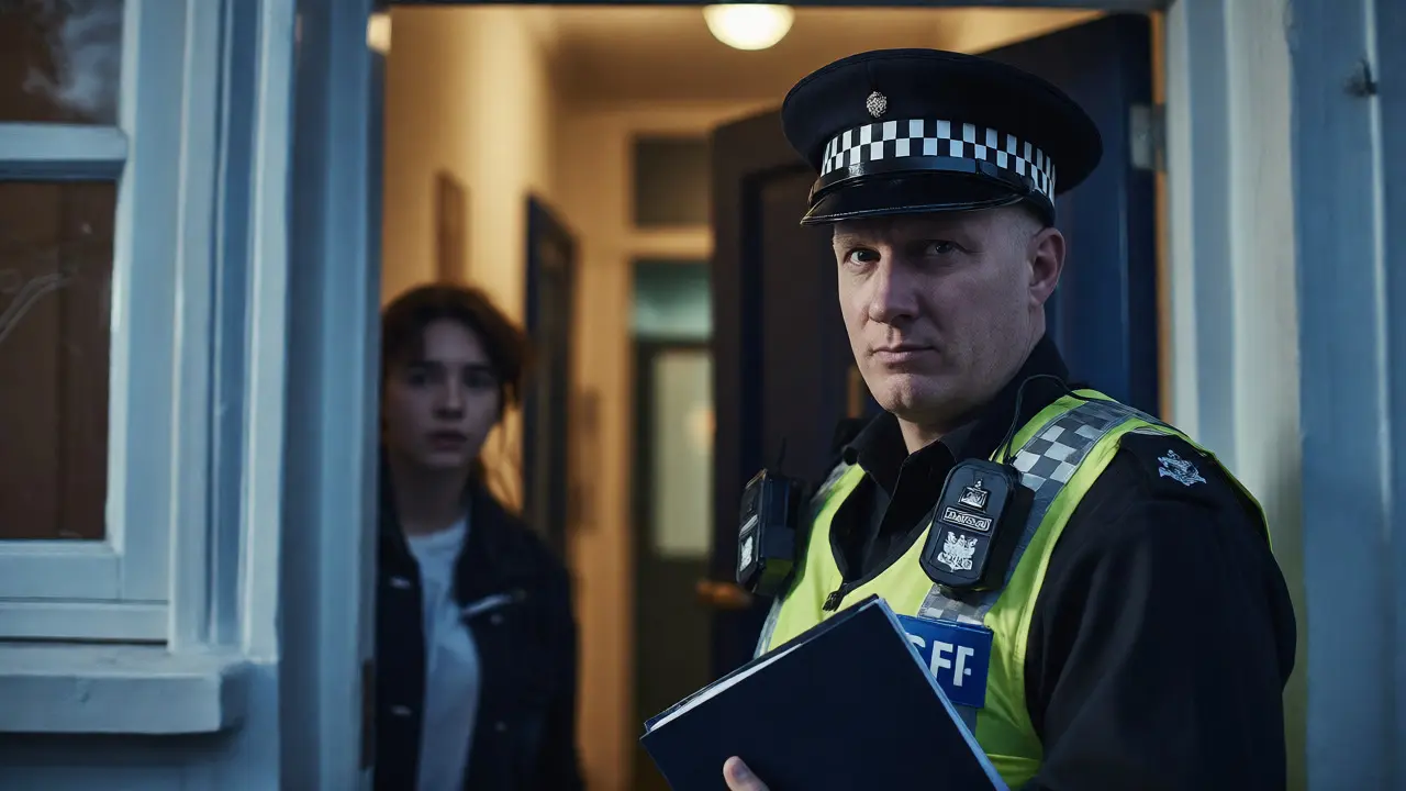 TV licensing officer visiting a UK student house entrance