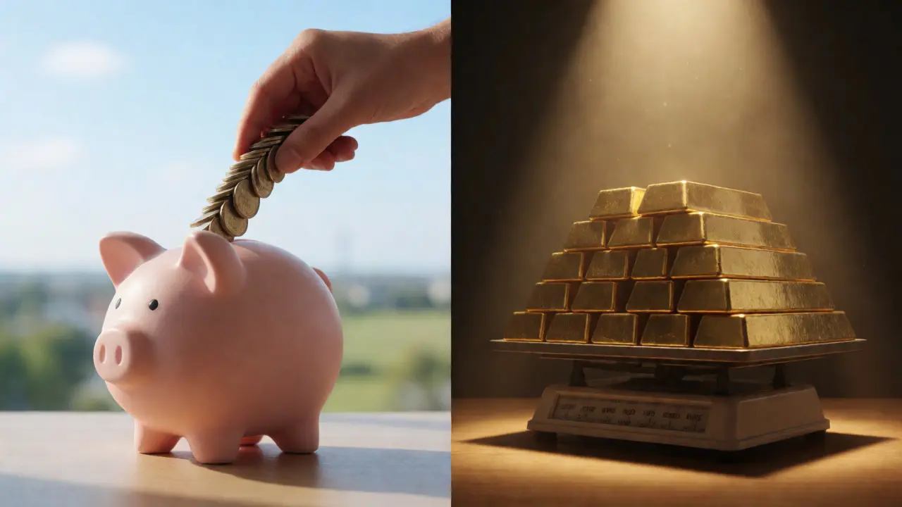 Visual comparison of steady monthly coin flow versus heavy upfront cash stack.