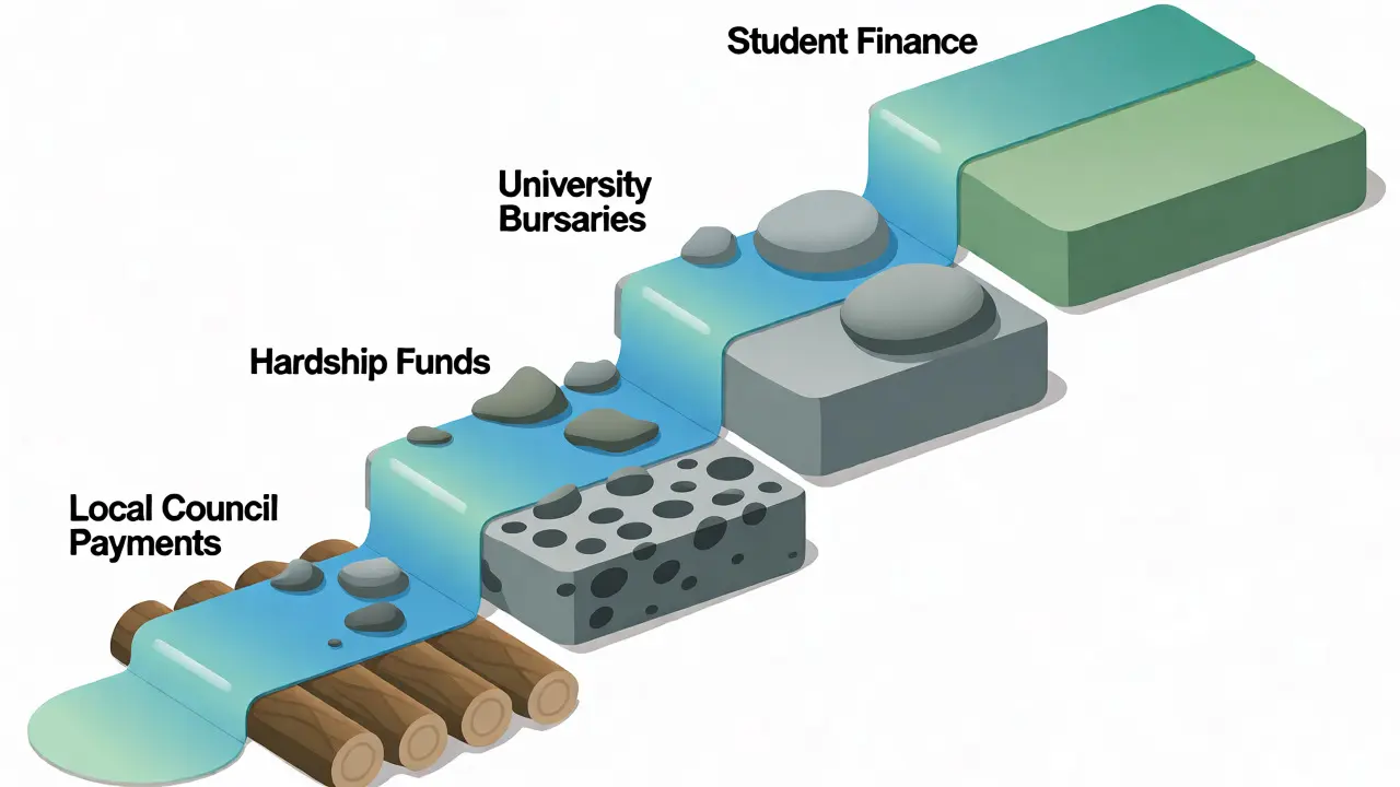 Conceptual diagram of student funding waterfall hierarchy from loans to grants