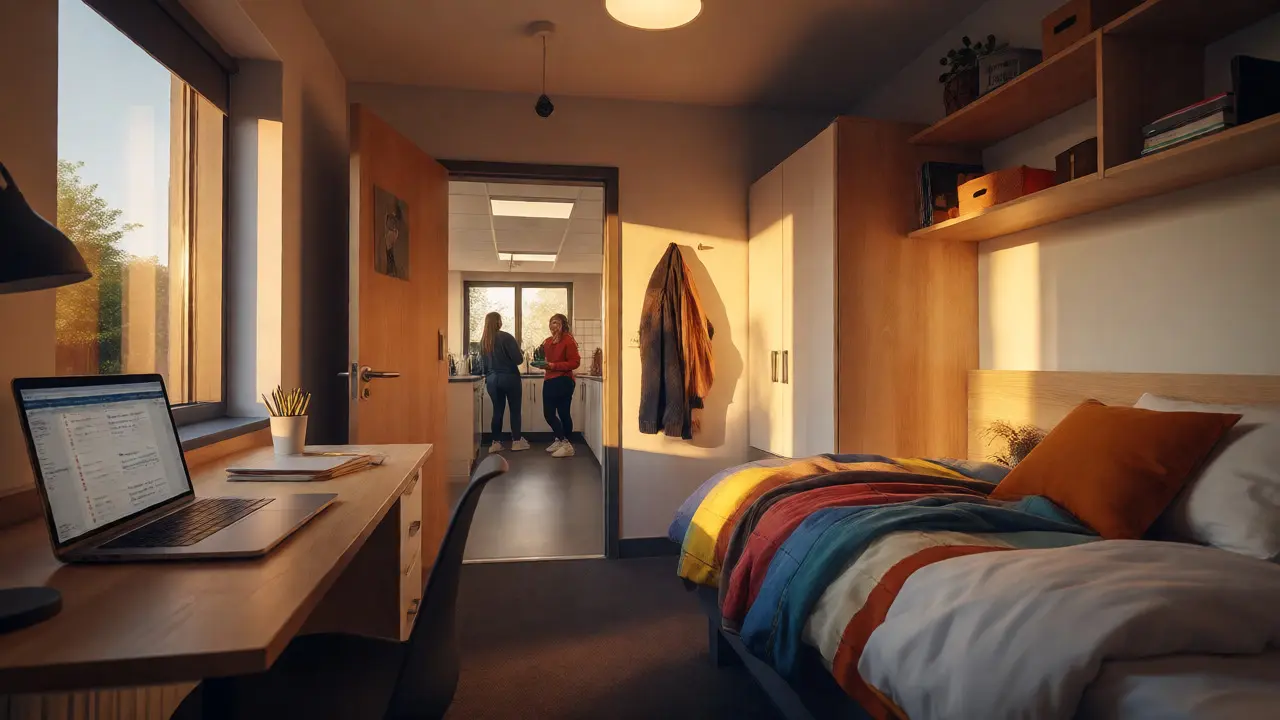 Cozy private en-suite bedroom with view of communal social area
