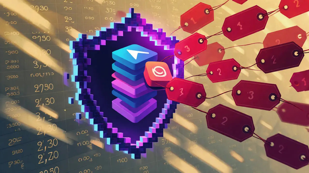 Digital shield protecting software icons from rising costs, symbolizing student discount protection.