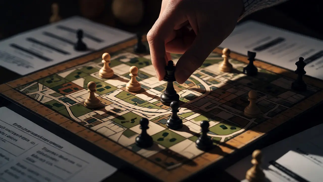 Hand moving a chess piece on a campus-map board, symbolizing strategic ranking optimization.