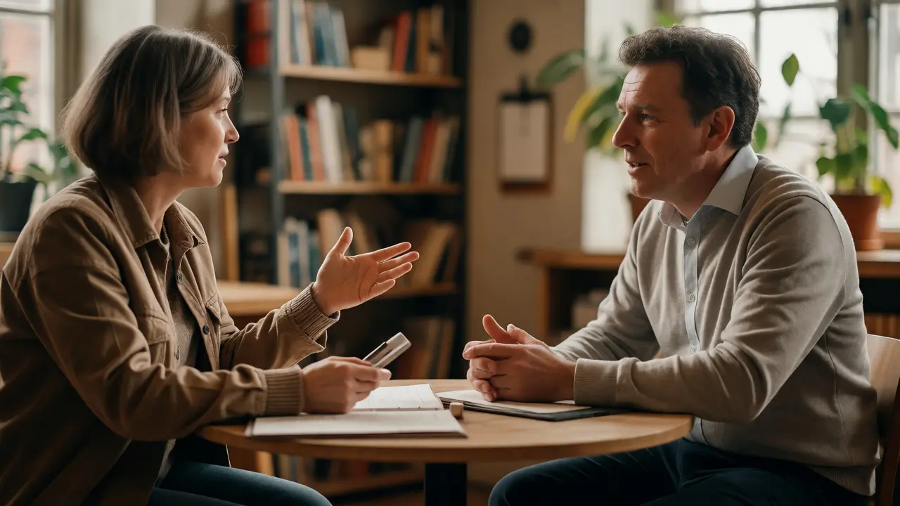 Mature student discussing gap year experiences with tutor